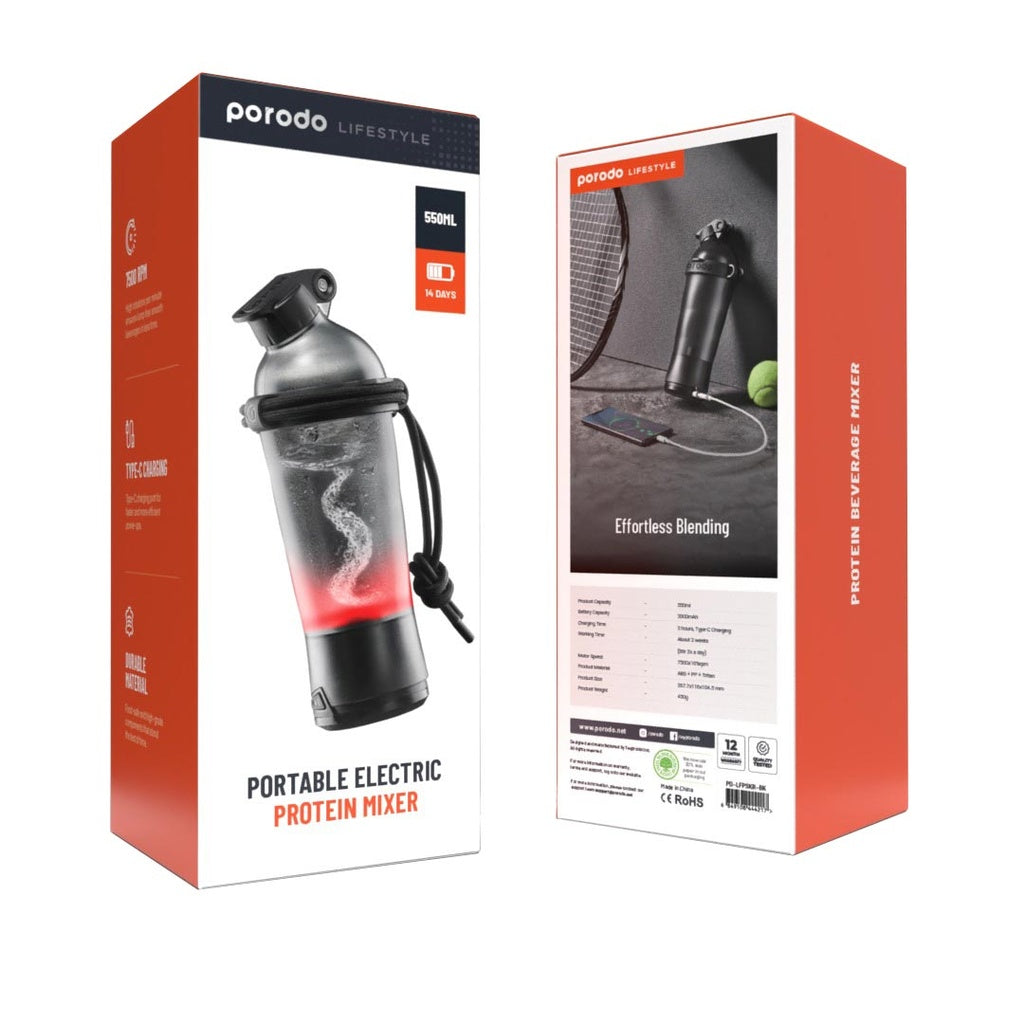 Porodo Lifestyle Protein Shaker 550ml bi Bateriya 2000mAh - Reş