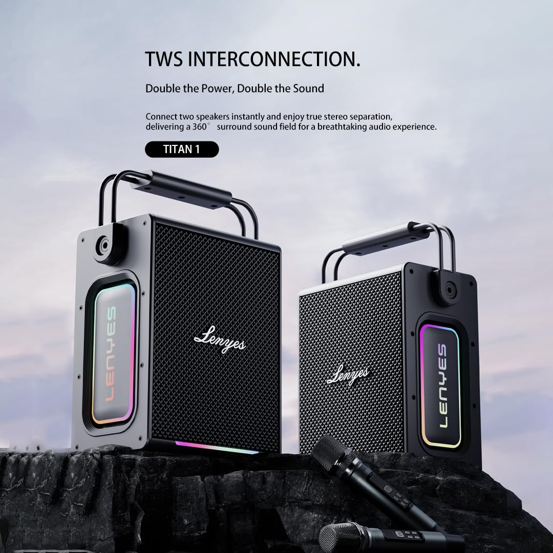 Lenyes Titan 1 سبيكر بلوتوث | 180W | مايكروفونات لاسلكية | إضاءة RGB | مقاوم للماء IPX6 | بطارية 15000mAh