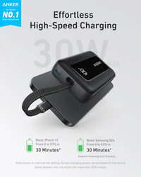 باور بانك أنكر بسعة 10,000 مللي أمبير وبقدرة شحن 30 واط مع كيبل تايب سي مدمج | Anker 10K 30W Power Bank with Built-in USB-C Cable