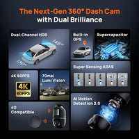 70mai Dual Dash Cam Front and Rear 4K X800 128G | كاميرا سيارة 70mai أمامية وخلفية 4K X800 128 جيجا