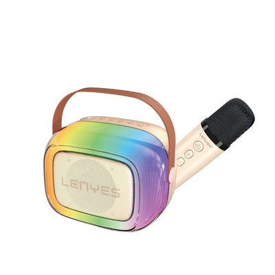سبيكر LENYES S228 مع مايكروفون كاريوكي واضائة LED - بيجي | LENYES S228 Wireless Speaker With Microphone and LED Lights - Beige