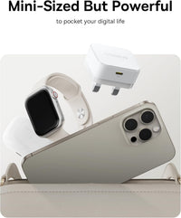 Baseus Palm Charger 1C 20W UK White with Cable C→iP 20W 1m - شاحن بيسوس بالم 20 واط أبيض مع كابل