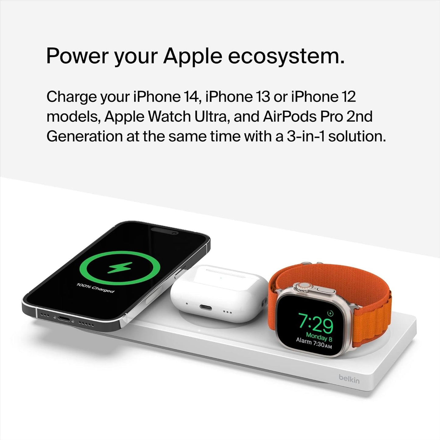 شاحن لاسلكي بيلكن 3 في 1 ماغسيف بقدرة شحن سريع 15 واط | Belkin MagSafe Charger 3 in 1 Wireless Charging Station