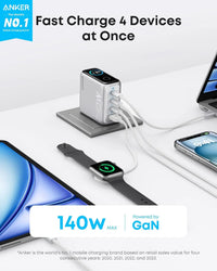 Şarjêra Dîwêr a Anker GaN PD 3.1 USB-C GaN ya Pêçayî ya 3-Port bi Hêza Şarjkirinê ya 140W û Kabloya USB-C berbi USB-C - Zîv | Şarjêra Anker GaN 140W, Şarjêra PD 3.1 USB-C GaN ya Pêçayî ya 4-Port, Bi Kabloya CC - Zîv