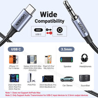 UGREEN USB-C Male to 3.5mm Male Audio Cable with Chip 1M - كابل صوت يوجرين USB-C إلى 3.5 ملم مع شريحة 1 متر