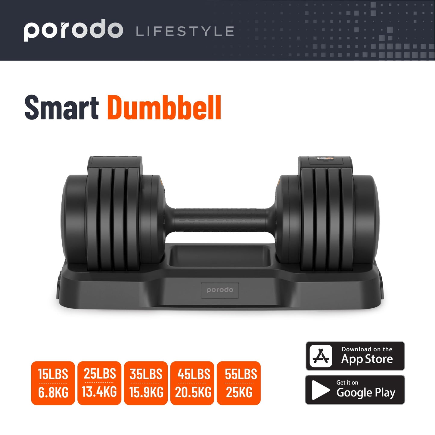 Porodo 55 LB Dumbbell-a Jîr a Verastbar a Tekane