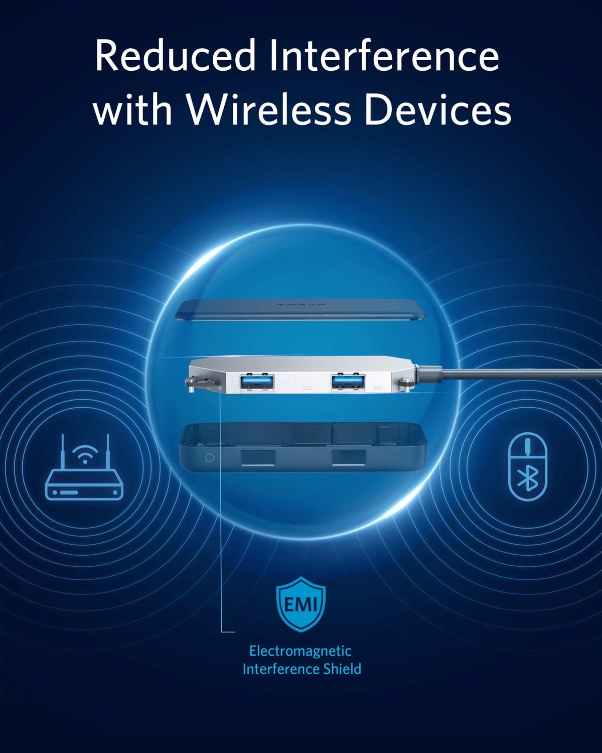 محول انكر تايب سي 5 في 1 مع منفذ HDMI  وقارئ بطاقات اس دي ومايكرو اس دي ومنفذين يو اس بي اي | Anker USB C Hub 5 in 1 USB C Adapter with 4K USB C to HDMI SD and microSD Card Reader 2 USB 3.0 Ports