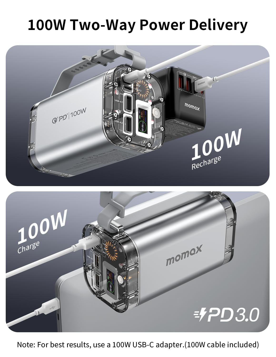 Bankeya Hêzê ya Momax iPowerstone Mini 40000mAh, Şarjkera Bilez a 100W PPS ya Portable - Bankeya Hêzê ya Momax iPowerstone Mini 40000mAh, Şarjkirina Bilez a 100W, Piştgiriya PPS