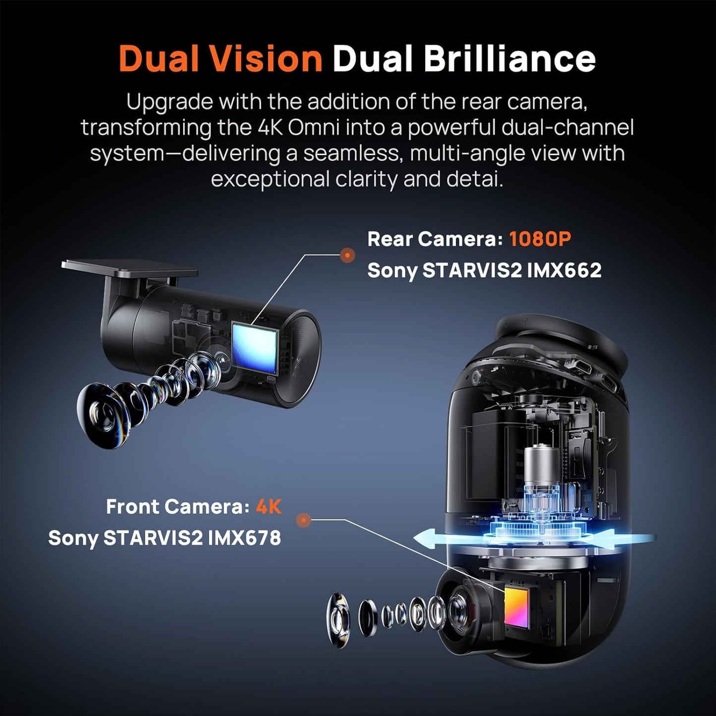 70mai Dual Dash Cam Front and Rear 4K X800 128G | كاميرا سيارة 70mai أمامية وخلفية 4K X800 128 جيجا