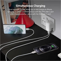 شاحن جداري بيلكن بمنفذي يو اس بي اي وتايب سي وبقدرة شحن 37 واط | Belkin 37W USB Type C PPS PD Dual Port Wall Phone Charger