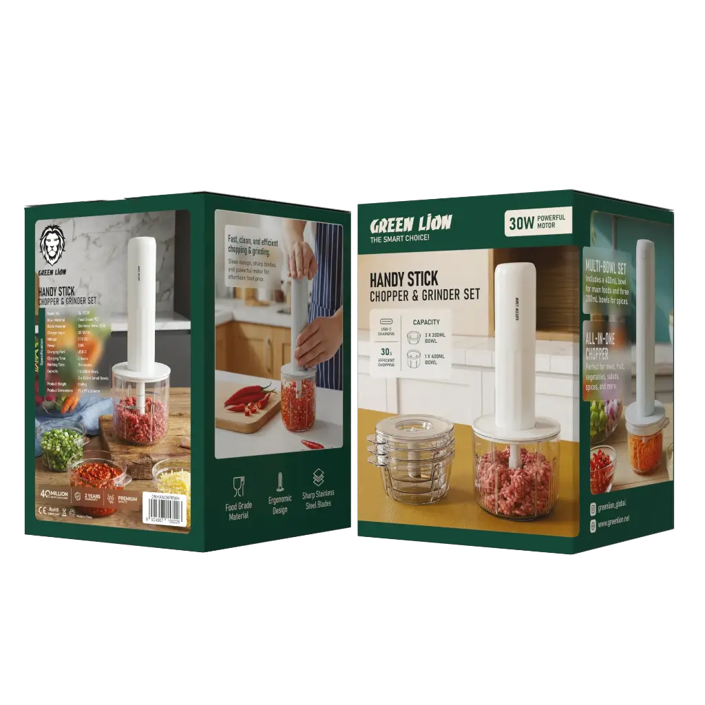 Green Lion Handy Stick Chopper and Grinder Set 30W White GNHANCHPRWH - Mockup