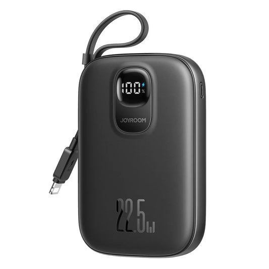 Bankeya Hêzê ya Joyroom 10,000mAh bi Şarjkirina Bilez a 22.5W û Kabloya Lightning a Çêkirî - Reş | JOYROOM JR-PBF18 Bankeya Hêzê ya Şarjkirina Bilez a 22.5W bi Kabloya Lightning 10000mAh – Reş