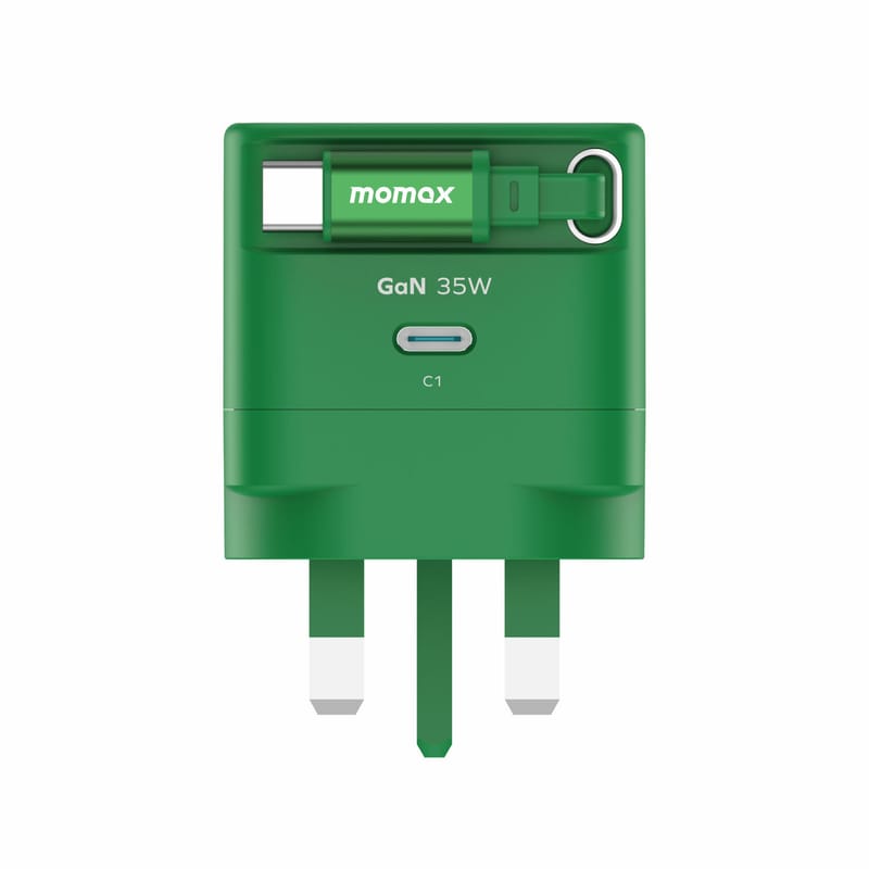 Şarjêra Bilez a Momax CHARGE &amp; Port 35W GaN bi Kabloya USB-C ya Vekişîner - Şarjêra Bilez a Momax Charge &amp; Port 35W bi Kabloya USB-C ya Vekişîner û Porta Zêde