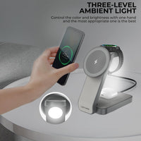 حامل شحن لاسلكي Lenyes PW313 قابل للطي 3 في 1 شحن سريع 15W مع إضاءة ليلية | Lenyes PW313 3-in-1 Foldable Wireless Charging Dock 15W Night Light