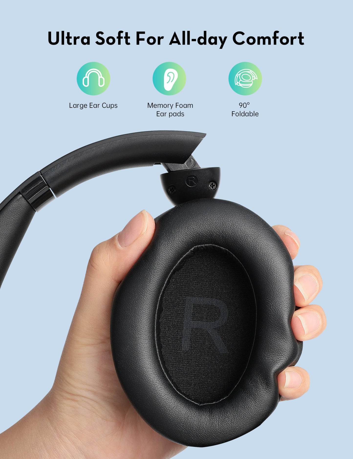 Guhdarên Stereo yên Bêtêl ên RAVPower BH1019 Quiet Comfort li ser Guh bi Betalkirina Deng û Heta 55 Saetan Dema Lîstinê - Reş | Guhdarên Stereo yên Bêtêl ên RAVPower BH1019 Quiet Comfort li ser Guh (55 Saet Dema Lîstinê, ANC &amp; ENC) – Reş