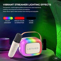 سبيكر LENYES S228 مع مايكروفون كاريوكي واضائة LED - بيجي | LENYES S228 Wireless Speaker With Microphone and LED Lights - Beige