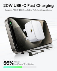 Baseus Palm Charger 1C 20W UK White with Cable C→iP 20W 1m - شاحن بيسوس بالم 20 واط أبيض مع كابل