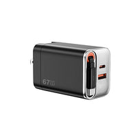 شاحن ويوو هيليكس برو Wi-G027 67W GaN مع كيبل قابل للسحب 70سم ومحولات | WiWU Helix Pro 67W GaN Charger Wi-G027 with 70cm Retractable Cable & Adapters