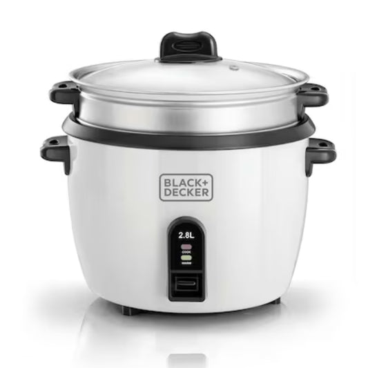 طنجرة طهي الأرز بلاك آند ديكر بقدرة 1100 واط وسعة 2.8 لتر | Black+Decker Rice Cooker 1100W, White, 2.8L
