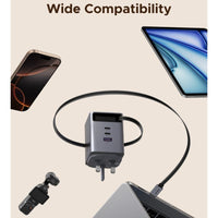 UGREEN 100W GaN Fast Charger with Retractable Cable - شاحن يوجرين 100 واط تقنية جان مع كيبل قابل للسحب
