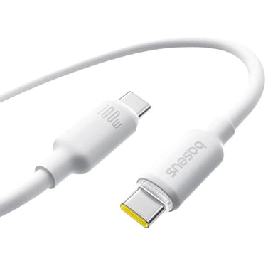 كيبل شحن سريع Baseus USB-C إلى USB-C بقدرة 100 واط طول 2 متر – أبيض | Baseus USB-C to USB-C 100W Fast Charging Cable 2m - Moon White
