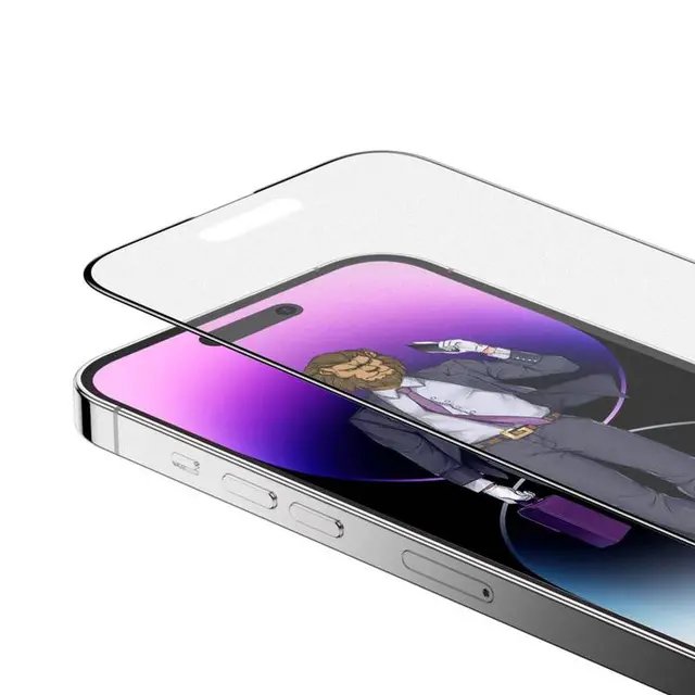 Green Lion 9H Steve Matte Strong Full Glass Protector for iPhone 14 Pro (6.1") - Black Edge/Clear - زجاج حماية جرين ليون ستيف مات