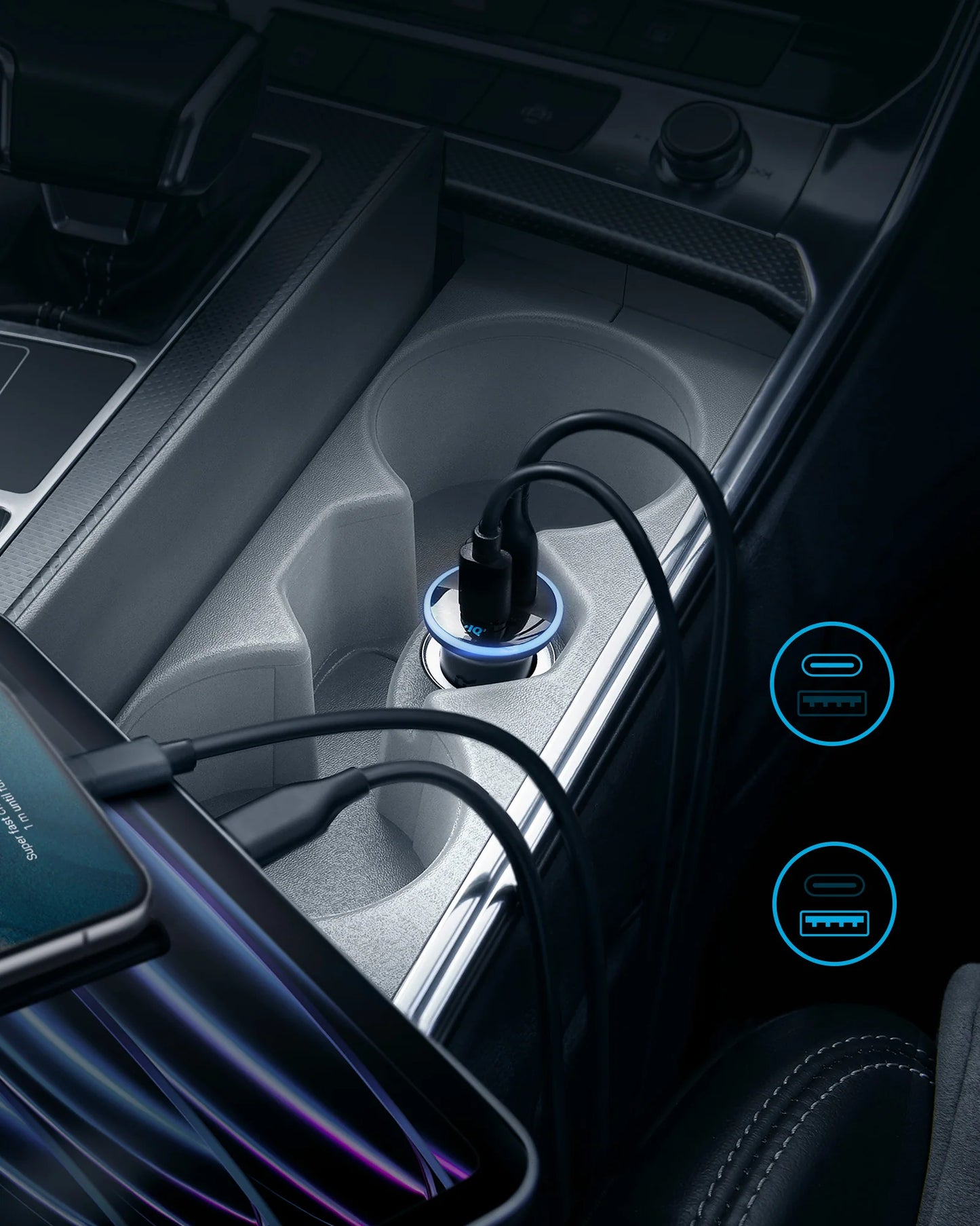 شاحن سيارة انكر 323 بقوة 52.5 واط, بمنفذي يو اس بي سي و يو اس بي اي | Anker 323 Car Charger 52.5W - Dual Port USB-C & USB-A
