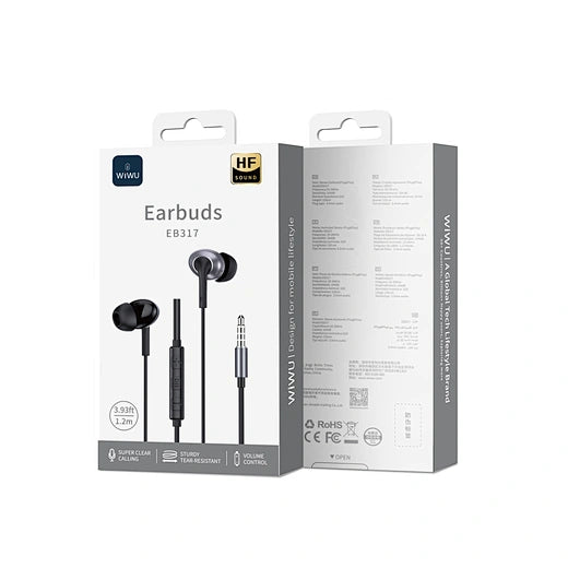 سماعات ويوو EB317 سلكية 3.5 ملم مع مايكروفون وعزل ضوضاء | WiWU 3.5mm Stereo Wired Earbuds EB317 with Noise-Canceling Mic