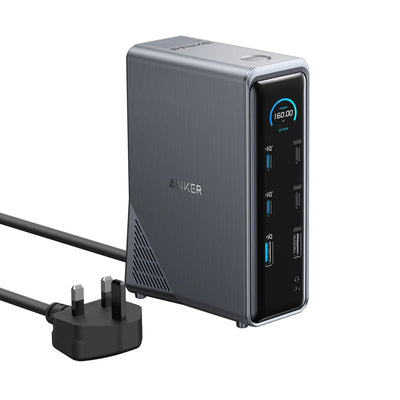 Doka Şarjkirinê ya Anker Prime 14-di-1 de, Hêza Şarjkirinê ya 160W, Piştgiriya Dîmendera Dual 4K - Gewr