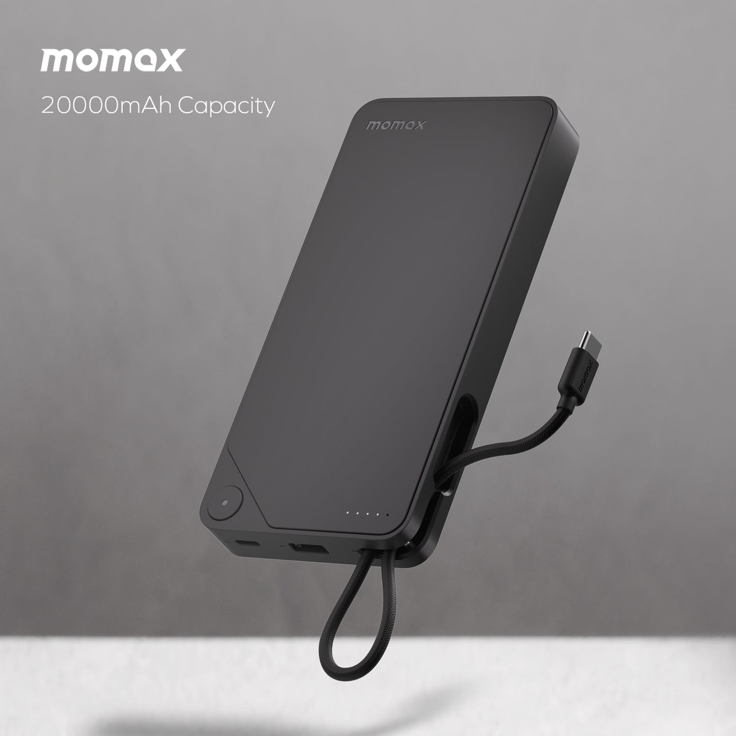 باور بانك موماكس باور اكس 1 بسعة 20,000 مللي امبير مع كيبل تايب سي مدمج  | Momax Power X1 20000mAh Battery Pack with Built-in USB-C Cable and Fast Charging