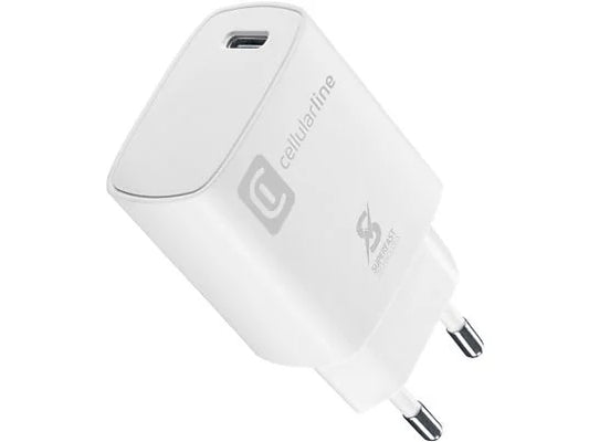 Cellularline 20W USB-C Travel Charger - شاحن تايب سي سريع بقوة 20 واط – أبيض Cellularline