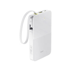 Baseus EnerFill FC51 Bipow2 Pro Power Bank 10000mAh 22.5W White Built-in Cable - باور بانك بيسوس انرفيل FC51 بايباو 2 برو 10000 مللي أمبير 22.5 واط أبيض بكيبل مدمج