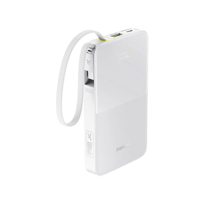 Baseus EnerFill FC51 Bipow2 Pro Power Bank 10000mAh 22.5W White Built-in Cable - باور بانك بيسوس انرفيل FC51 بايباو 2 برو 10000 مللي أمبير 22.5 واط أبيض بكيبل مدمج