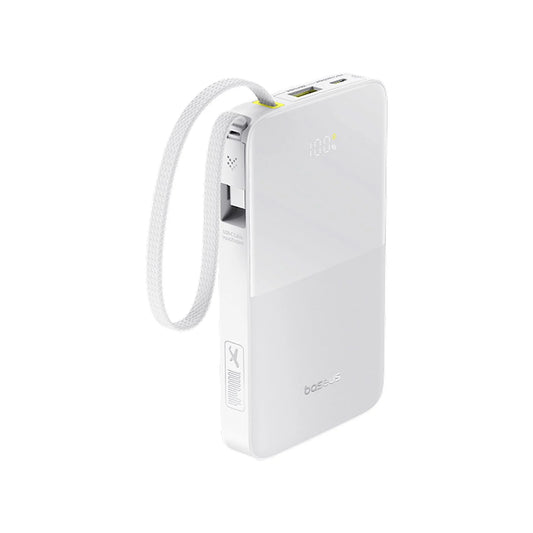 Baseus EnerFill FC51 Bipow2 Pro Power Bank 10000mAh 22.5W White Built-in Cable - باور بانك بيسوس انرفيل FC51 بايباو 2 برو 10000 مللي أمبير 22.5 واط أبيض بكيبل مدمج