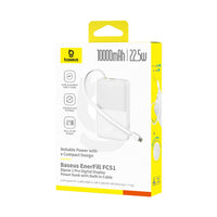 Baseus EnerFill FC51 Bipow2 Pro Power Bank 10000mAh 22.5W White Built-in Cable - باور بانك بيسوس انرفيل FC51 بايباو 2 برو 10000 مللي أمبير 22.5 واط أبيض بكيبل مدمج