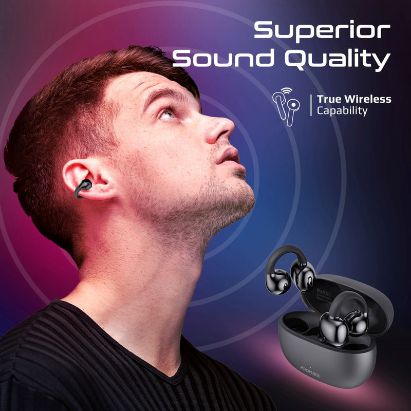 Promate AirClip Open Ear OWS TWS Earbuds 500mAh Black-Lifestyle
