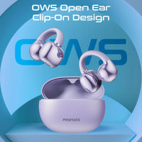 Promate AirClip Open Ear OWS TWS Earbuds 500mAh Purple-Case Open