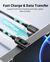 Innostyle DigiPower USB-C to USB-C Cable 100W Digital Display 1.2m - DP-CC1001 | كابل انوستايل ديجي باور يو اس بي سي بشاشة رقمية 100 واط 1.2 متر