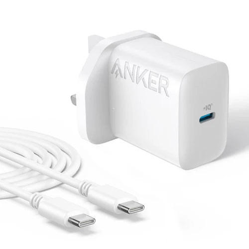 شاحن أنكر سريع بقدرة 20 واط مزدوج المنافذ مع كيبل تايب سي الى تايب سي بطول 1.5م | Anker 20W Dual Port Fast Charger with USB-C - USB-C Cable