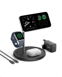 حامل وشاحن لاسلكي انكر ماج جو 3 في 1 بقدرة شحن 15 واط | Anker MagGo 15W 3-in-1 Charging Stand, Qi2 Certified Wireless Charger for iPhone