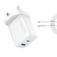 شاحن أنكر سريع بقدرة 20 واط مزدوج المنافذ مع كيبل تايب سي الى تايب سي بطول 1.5م | Anker 20W Dual Port Fast Charger with USB-C - USB-C Cable