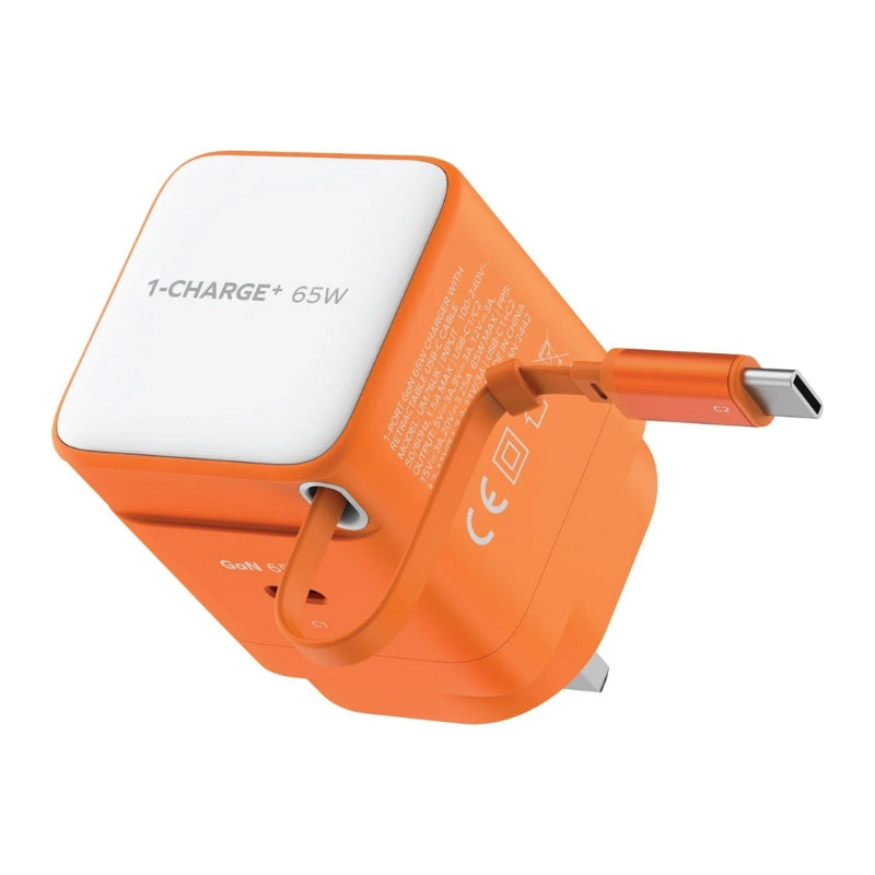 Şarjêra Bilez a Momax CHARGE &amp; Port GaN 65W bi Kabloya USB-C ya Vekişîner - Şarjêra Bilez a Momax Charge &amp; Port 65W bi Kabloya USB-C ya Vekişîner a Çêkirî û Porta Zêde