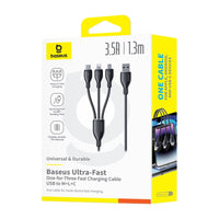 كابل شحن سريع Baseus Ultra-Fast 3-in-1 Cable USB-A→M+L+C 3.5A 1.3m Black