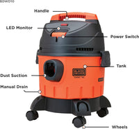مكنسة كهربائية أسطوانية بلاك آند ديكر بقدرة 1200 واط وبسعة 10 لتر | Black+Decker 1200W 10L Wet & Dry Tank Cylinder Vacuum Cleaner