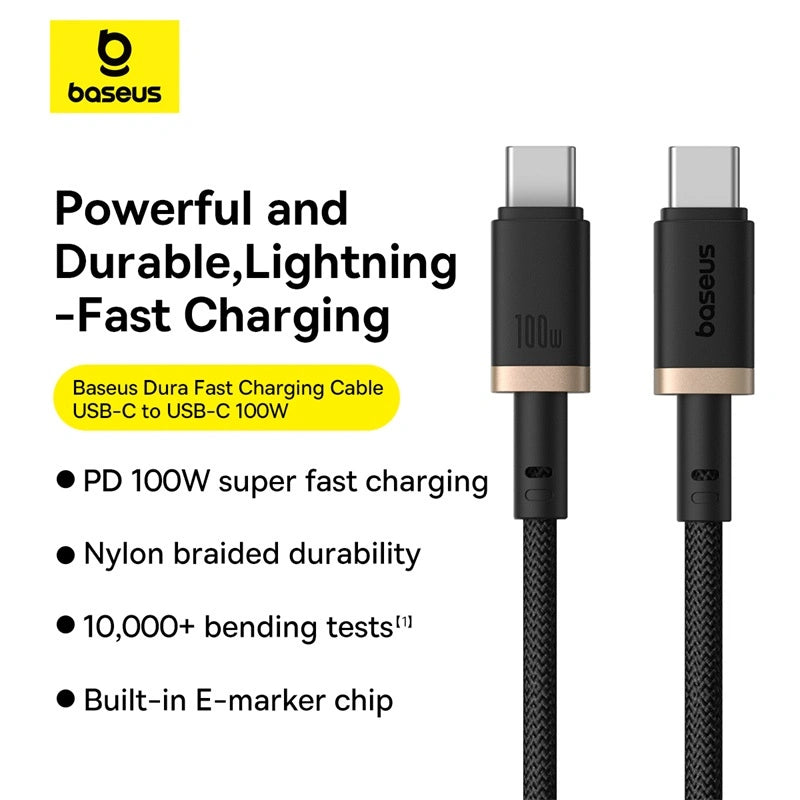 كابل Baseus Dura Cable USB-C إلى USB-C 100W 2m ذهبي وأسود | Baseus Dura Cable C-C 100W 2m Gold+Black
