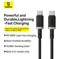 كابل Baseus Dura Cable USB-C إلى USB-C 100W 2m ذهبي وأسود | Baseus Dura Cable C-C 100W 2m Gold+Black