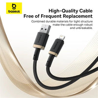 Baseus Dura Cable USB→iP 2.4A 1m Gold+Black | كابل بيسوس ديورا USB إلى آيفون 2.4 أمبير 1 متر ذهبي وأسود