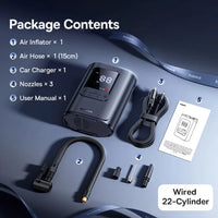 Baseus GoTrip VA1 Wired Inflator 22-Cylinder Black with Hoses + DC Cable - منفاخ سلكي بيسوس جو تريب VA1 22 سلندر أسود مع خراطيم وكيبل