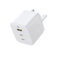 شاحن Baseus Palm 65W بمنفذين USB-C ومنفذ USB بقابس بريطاني أبيض - Baseus Palm Charger 2C+U 65W UK White