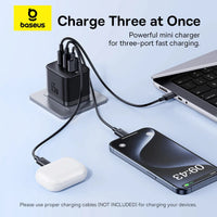 Baseus Palm Charger 2C+U 65W UK Black (With Cable C→C 100W 1m Black) | شاحن بيسوس بالم 2C+U 65 واط UK أسود